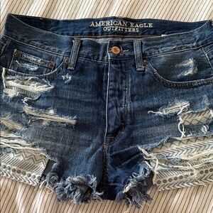 American Eagle Outfitters Dark Blue Ripped Jean Shorts